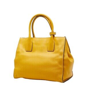 Prada Bag Plate Logo Triangle Handbag Shoulder Yellow Leather